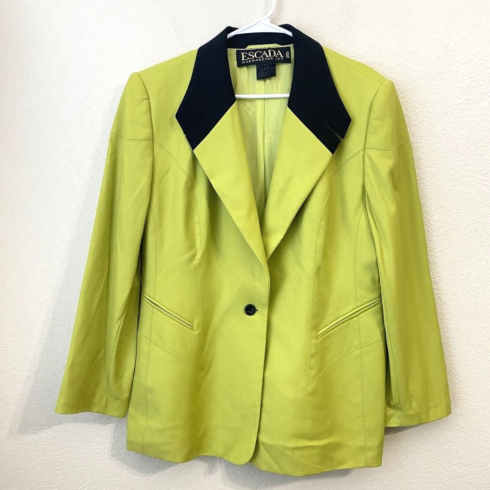 Escada Margaretha Ley Blazer Womens Large Chartreuse Wool Ermenegildo Zegna Flaw